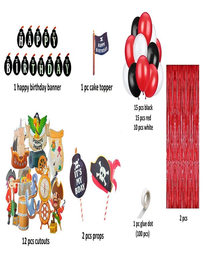 FI - FLICK IN Pirates Latex 59 Pcs Pirate Theme Birthday Decoration Banner Props Red Curtain Pirate Birthday Decoration (Pack of 59, Multicolor) - Image 2